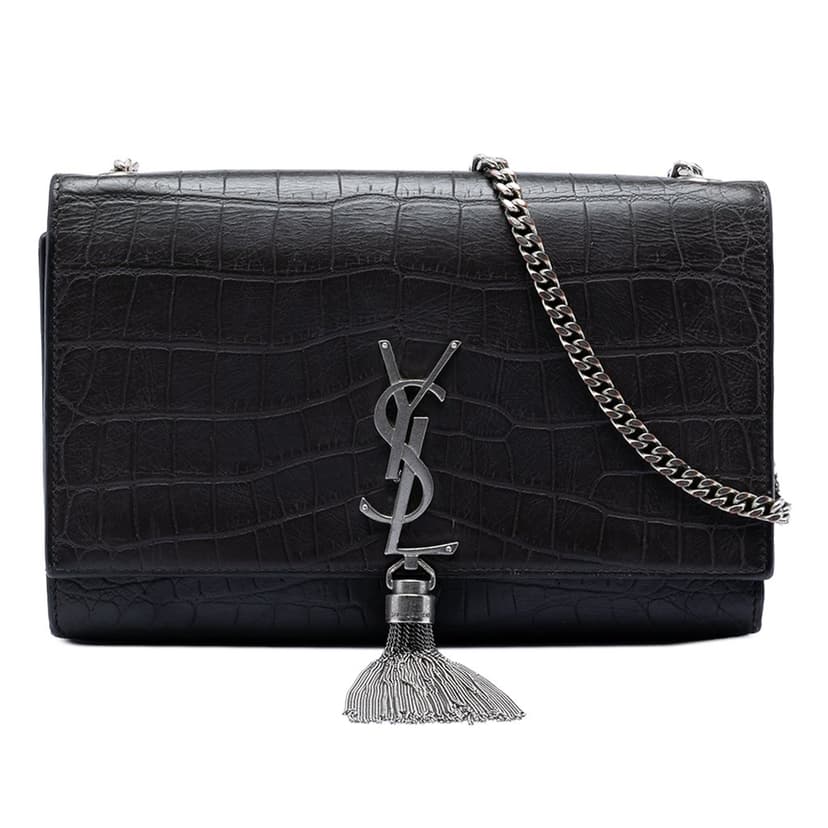 Saint Laurent Medium Croc Embossed Leather Kate Tassel Crossbody