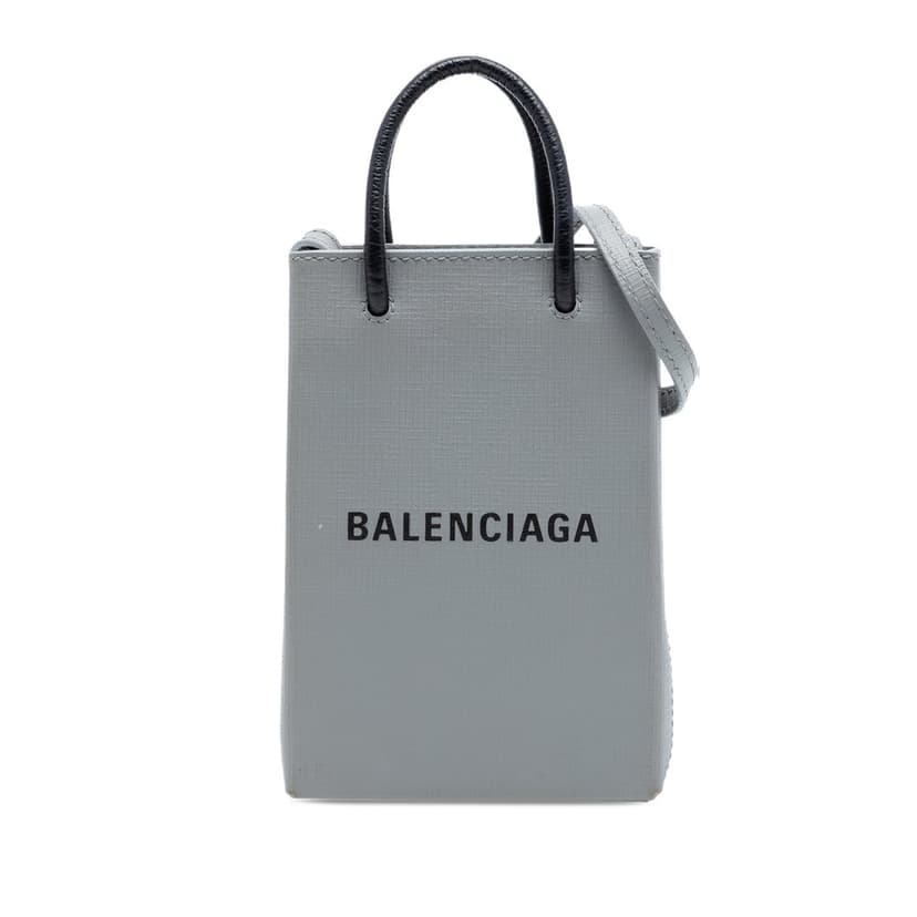 Balenciaga Mini Calfskin Logo Shopping Phone Holder