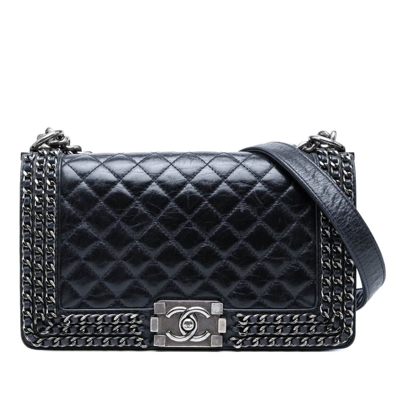 Chanel Old Medium Quilted Glazed Calfskin Chain Around Boy Flap