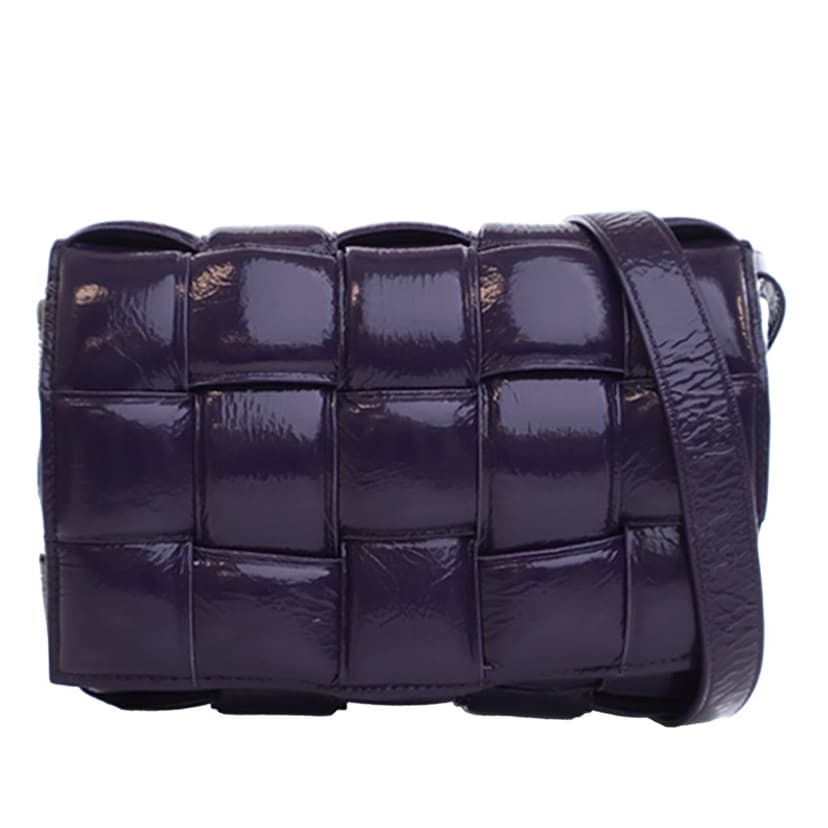 Bottega Veneta Patent Intrecciato Padded Cassette Crossbody