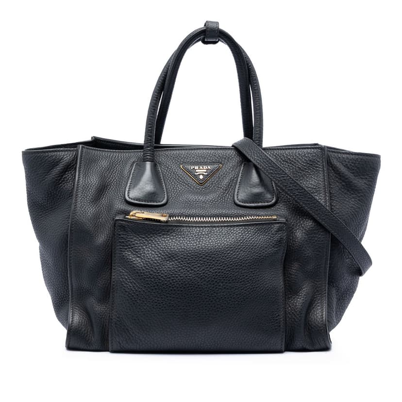 Prada Vitello Daino Front Pocket Open Convertible Tote