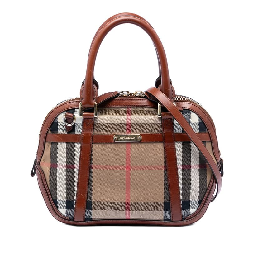 Burberry Small Leather Trimmed House Check Canvas Bridle Orchard Satchel