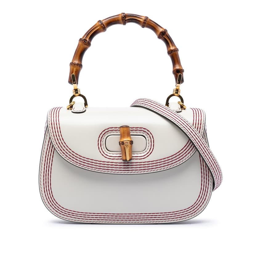 Gucci حقيبة صغيرة من جلد العجل مخيطة بنمط الخيزران، موديل 1947، بمقبض علوي