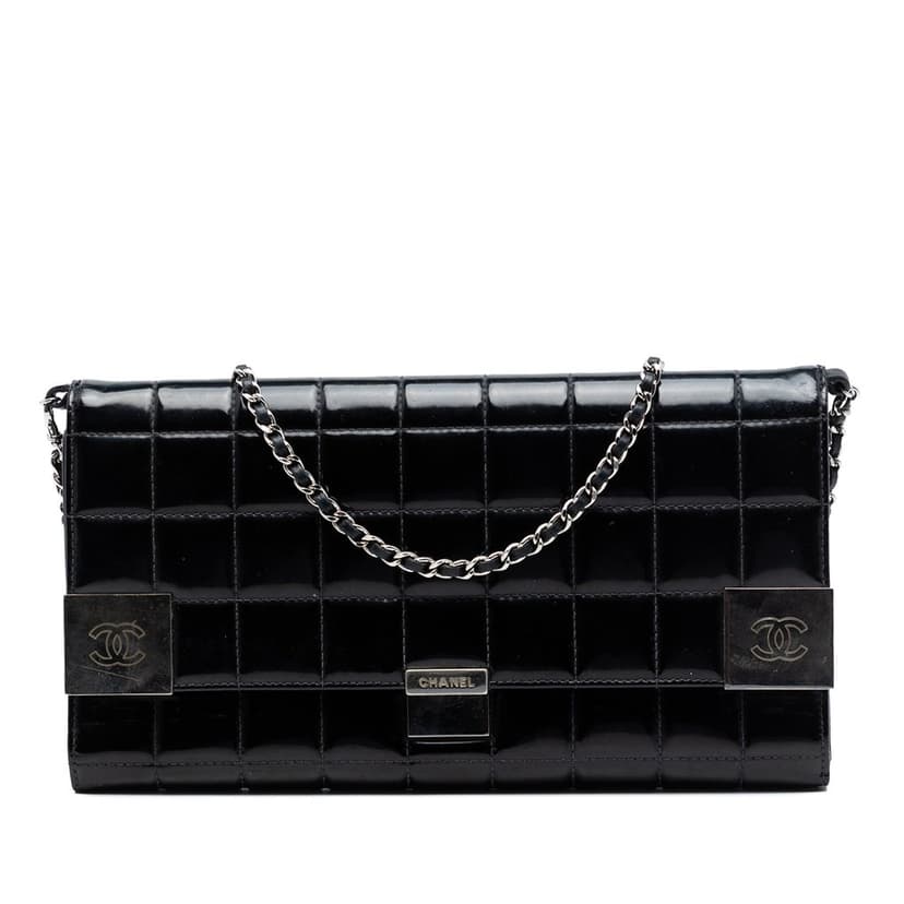 Chanel CC Chocolate Bar Patent Clutch on Chain