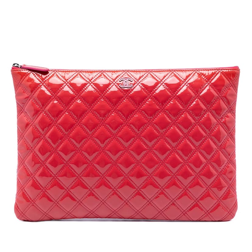 Chanel Large Quilted Patent O Case Clutch
