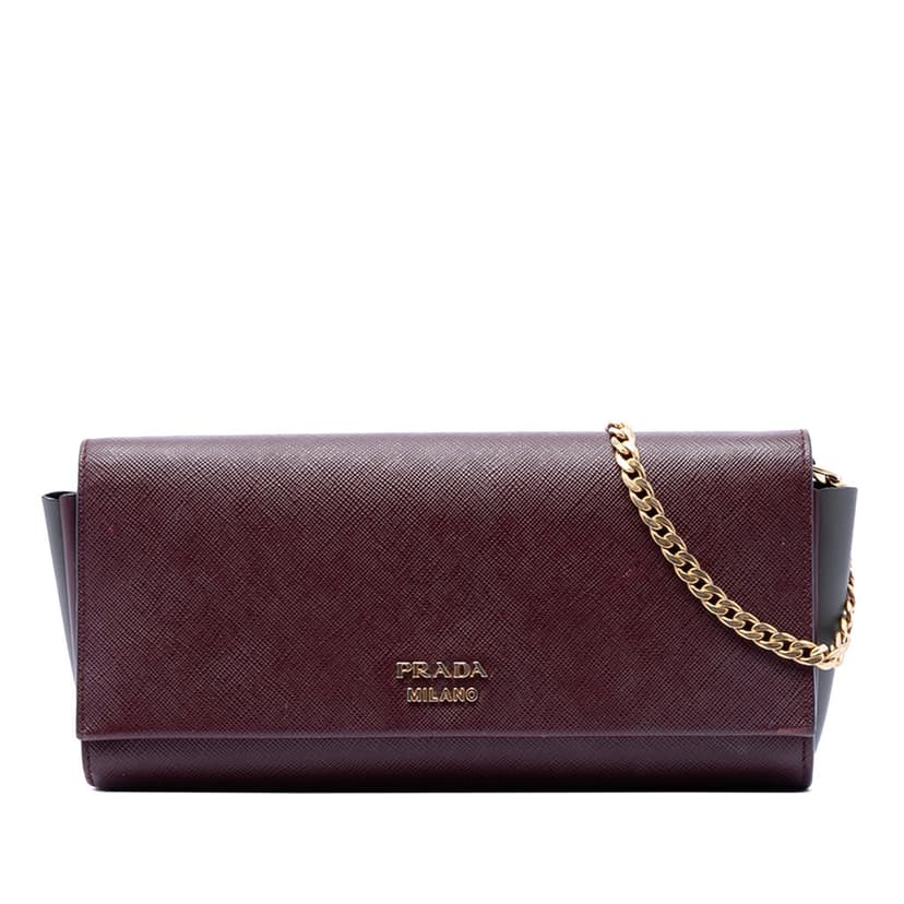Prada Saffiano and City Calf Bibliotheque Clutch with Chain