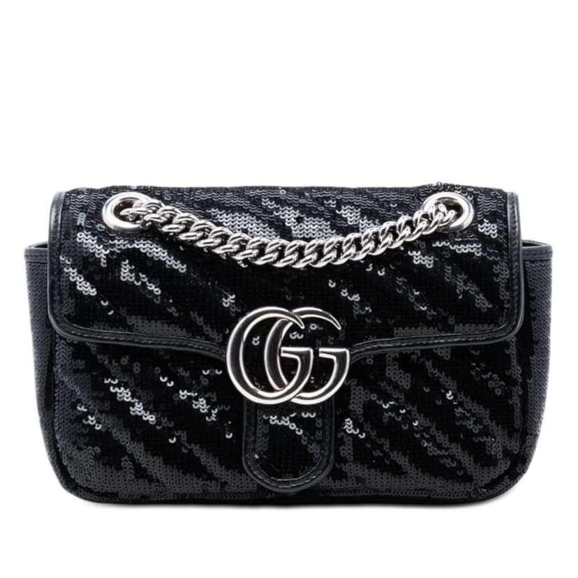 Gucci Small GG Marmont Matelasse Diagonal Sequin and Leather Torchon Shoulder Bag