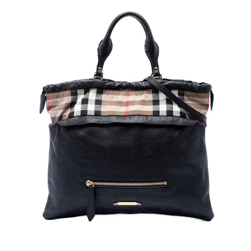 Burberry House Check Trimmed Leather Big Crush Convertible Tote