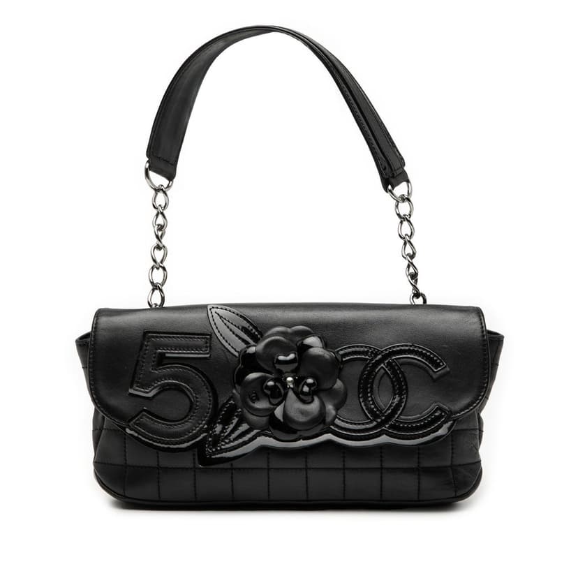 Chanel Camellia CC Choco Bar No 5 Lambskin Shoulder Bag