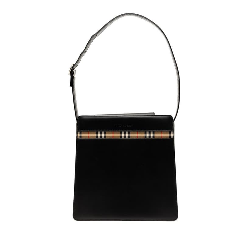 Burberry House Check Trimmed Leather Shoulder Bag