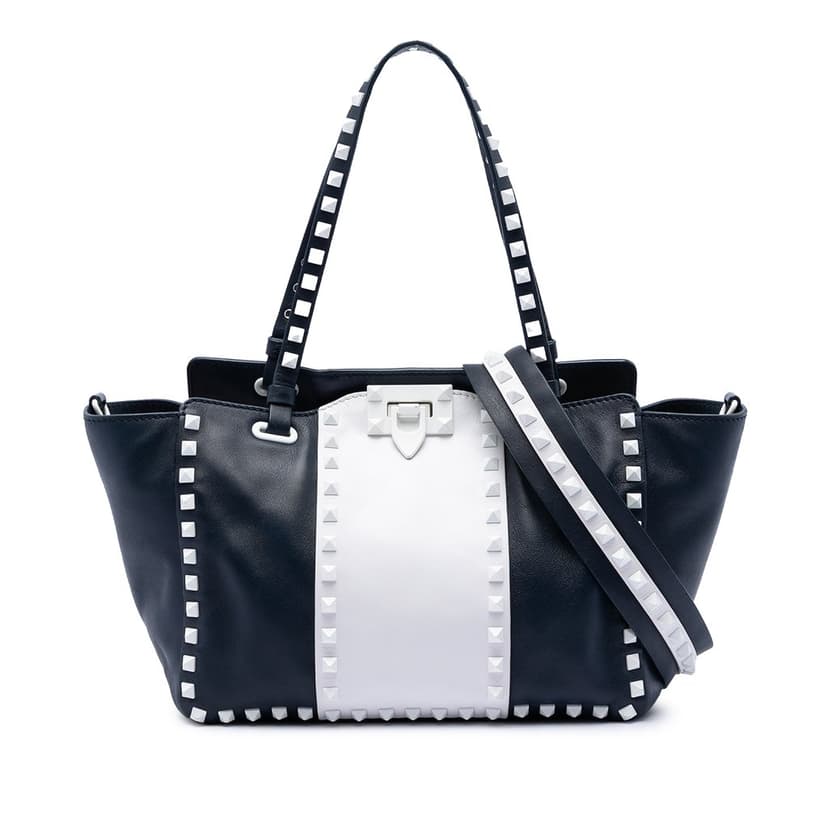 Valentino Small Bicolor Leather Rockstud Double Handle Tote
