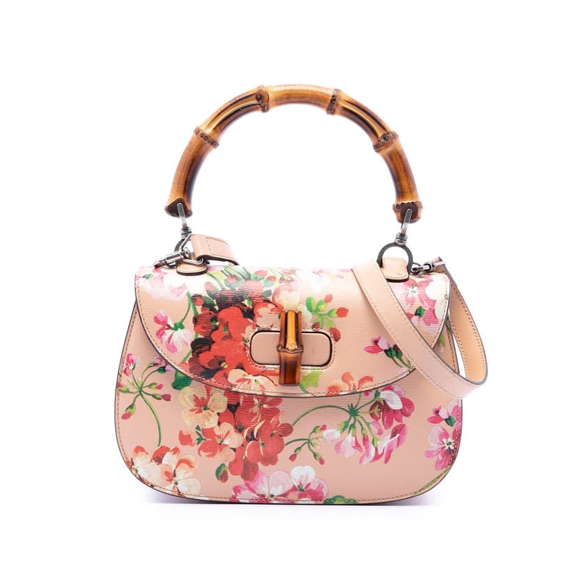 Gucci حقيبة متوسطة الحجم من جلد العجل مزينة بزهر الخيزران ومقبض علوي