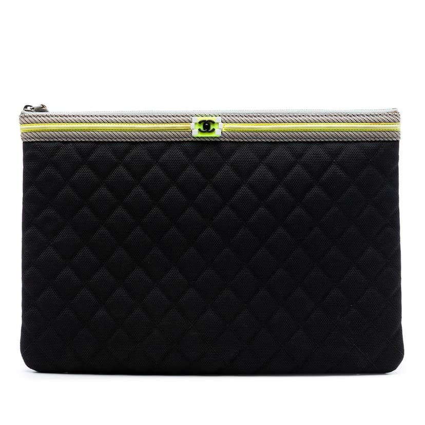 Chanel Large Quilted Nylon Fluo Boy O Case Clutch