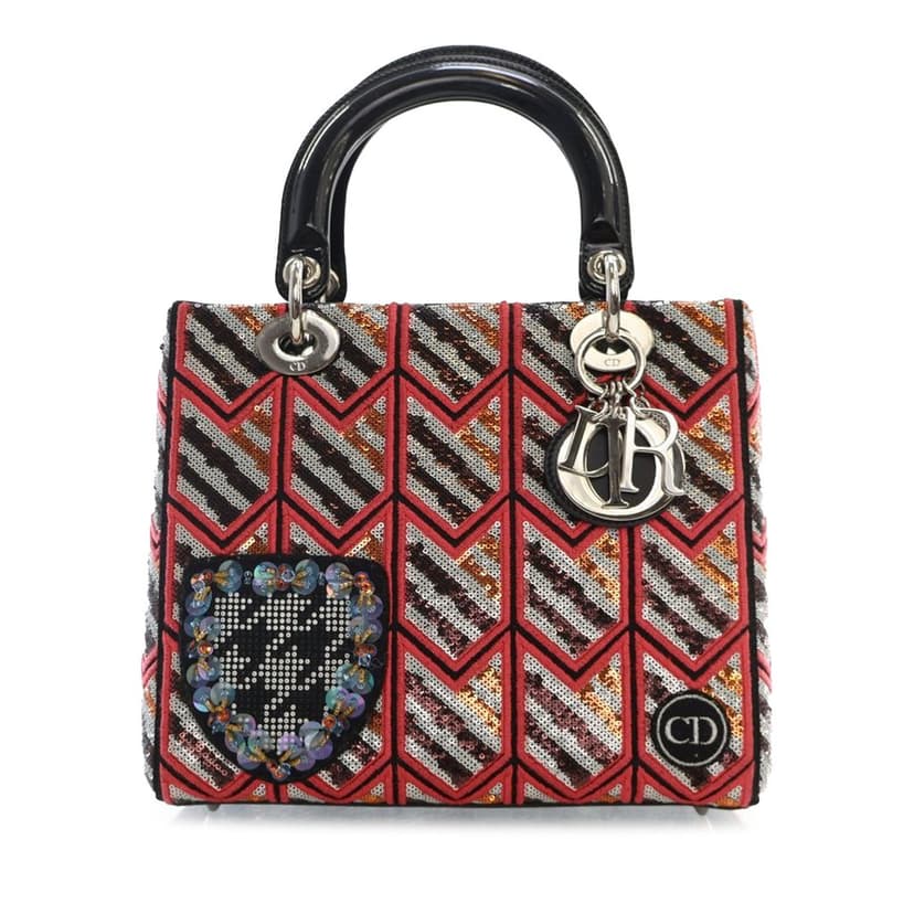 Dior Medium Patent Sequin Embroidered Lady Dior