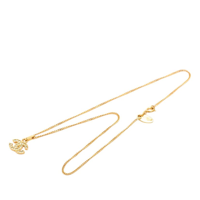 Chanel CC Gold Plated Strass Pendant Necklace
