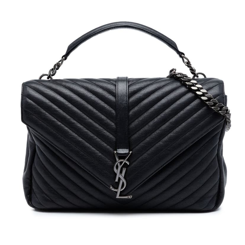 Saint Laurent Large Sheepskin Chevron Monogram Monochrome College Bag