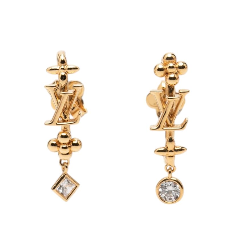 Louis Vuitton Gold Plated Strass LV In The Sky Push Back Earrings