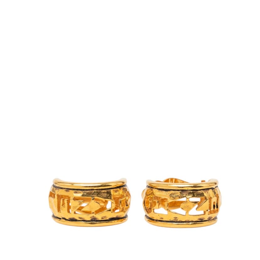 Chanel Gold Plated Logo Hoop Clip On Earrings