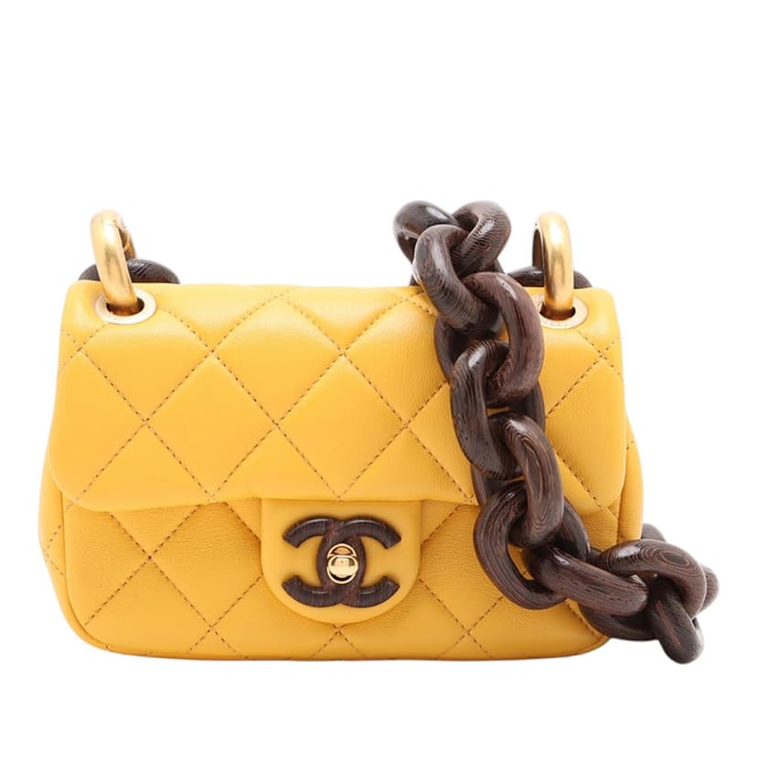 Chanel غطاء صغير مربع من جلد الخروف وخشب وينجي