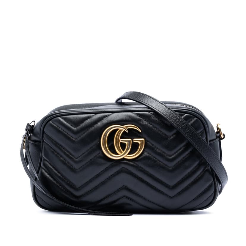 Gucci حقيبة كروس صغيرة من جلد العجل المبطن بنقشة GG مارمونت