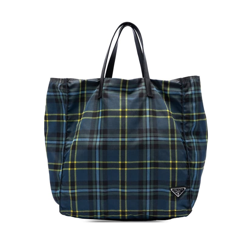 Prada Tessuto Stampato Plaid Tote