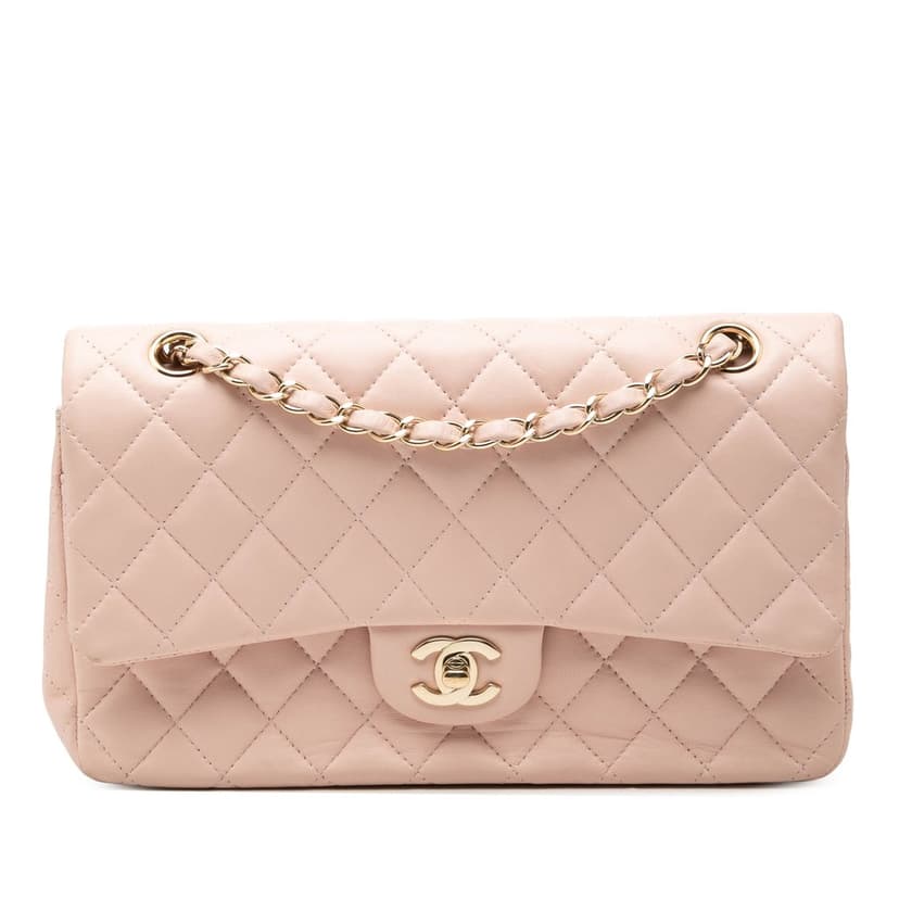 Chanel حقيبة كلاسيكية متوسطة الحجم من جلد الخروف ذات غطاء مزدوج
