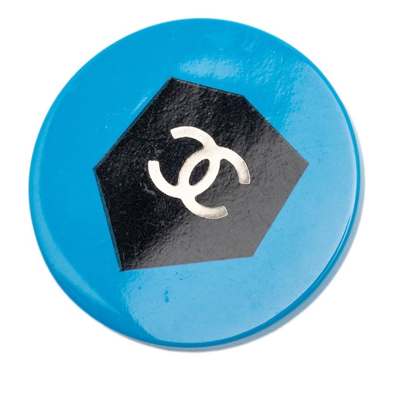 Chanel CC Bicolor Resin Shield Round Brooch