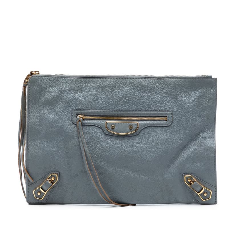 Balenciaga Goatskin Motocross Classic Metallic Edge Clutch