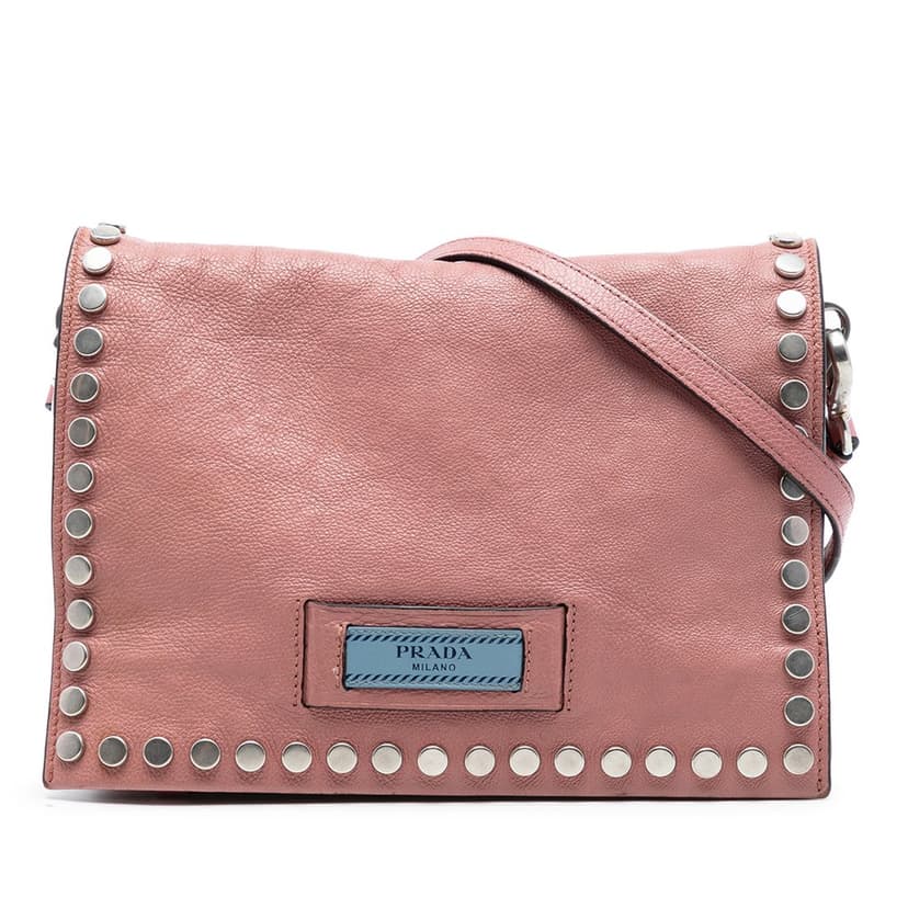 Prada Glace Calfskin Studded Etiquette Flap