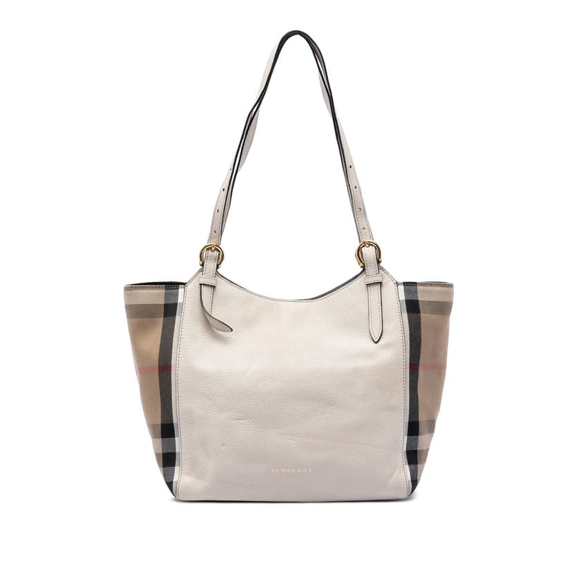 Burberry Small Leather and House Check Canvas Canterbury Tote
