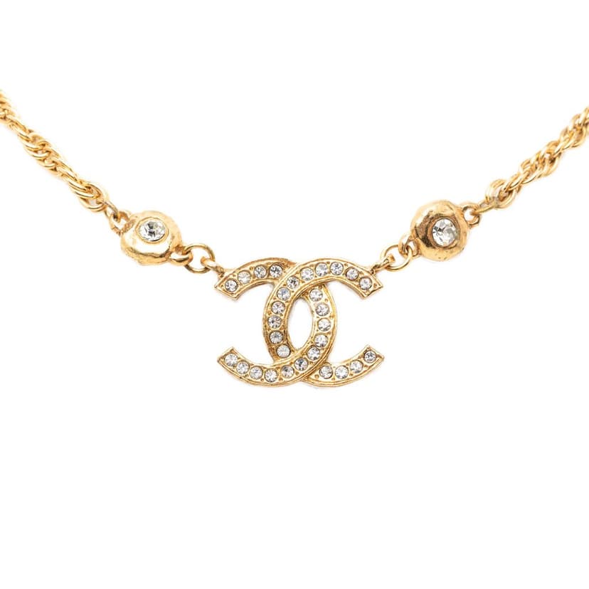 Chanel CC Gold Plated and Strass Pendant Necklace