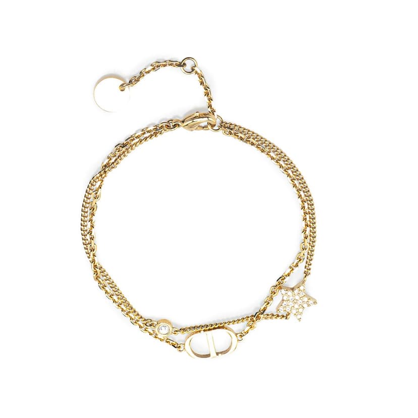 Dior Petit Gold Plated CD Star Charm Double Chain Bracelet