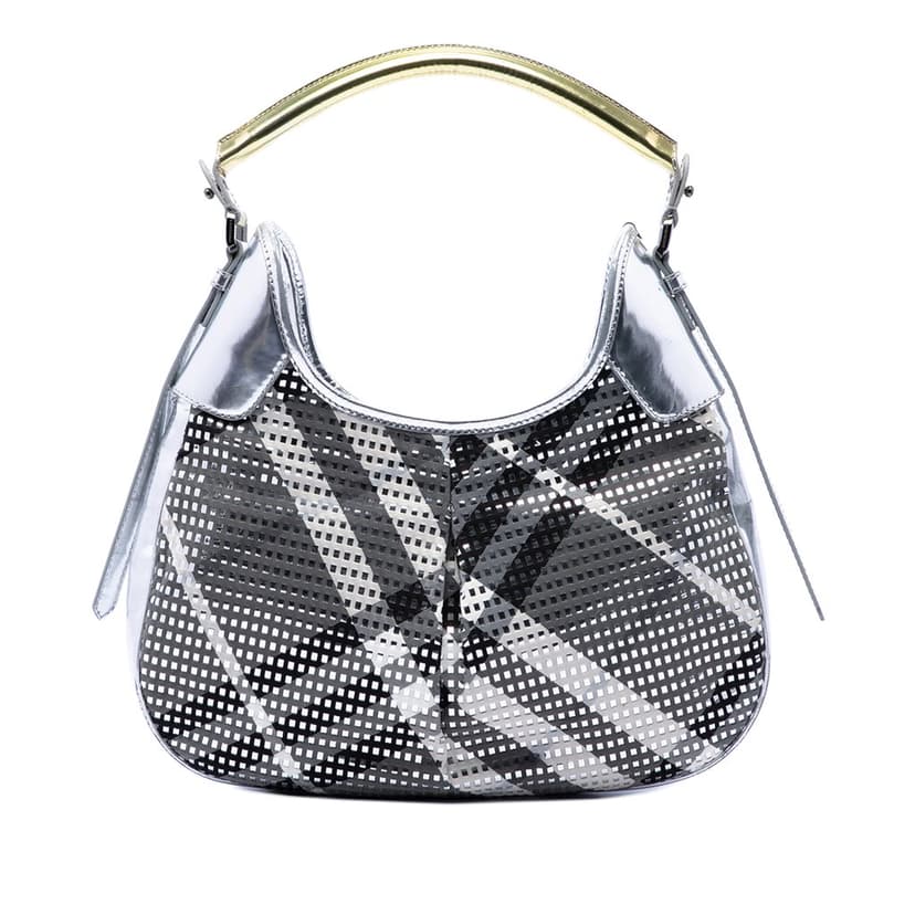 Burberry Metallic Patent and Beat Check Nylon Brooklyn Hobo