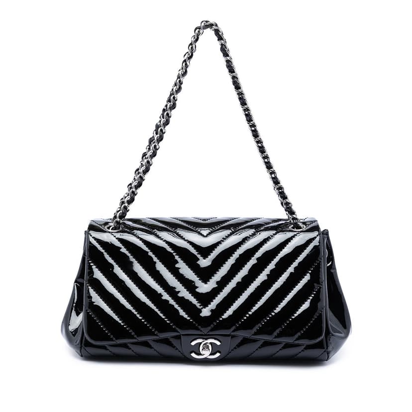 Chanel CC Chevron Patent Accordion Flap