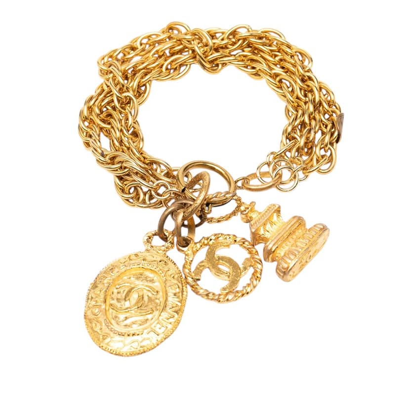 Chanel سوار مزين بشعار CC مطلي بالذهب ثلاثي السلاسل