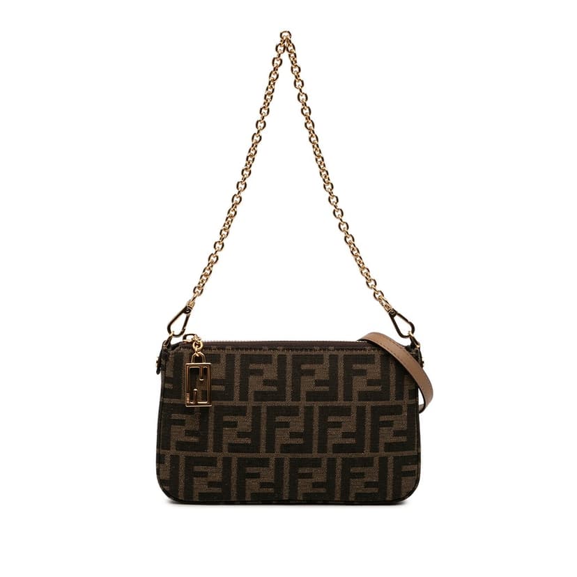 Fendi FF Jacquard Baguette Pouch Clutch with Chain