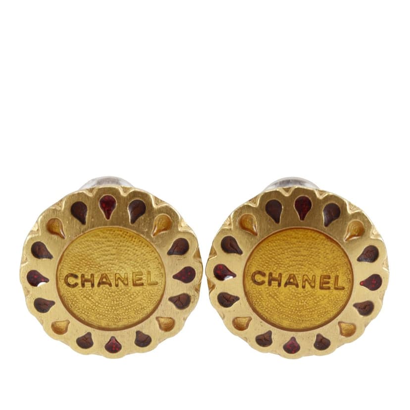 Chanel CC Gold Plated Flower Clip On Earrings