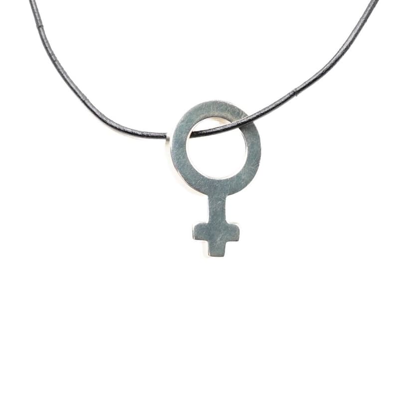 Gucci Leather and Sterling Silver Venus Symbol Pendant Necklace