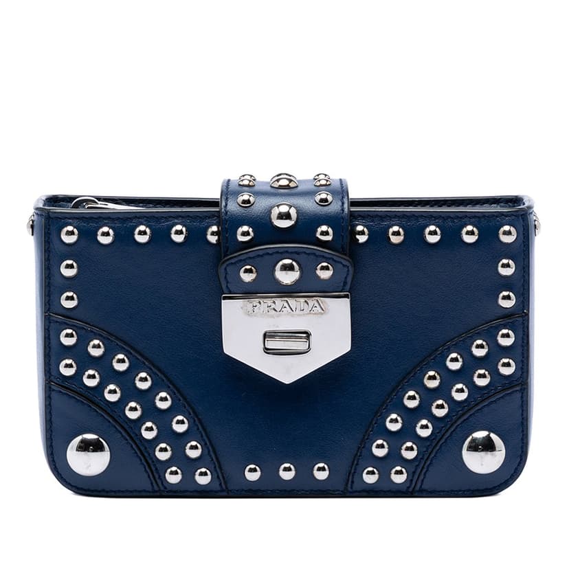 Prada City Calfskin Studded Elektra Turn Lock Clutch