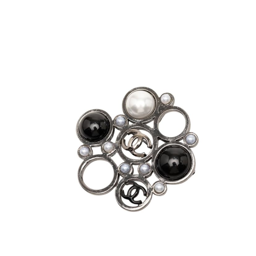 Chanel CC Brass Faux Pearl Pin Brooch