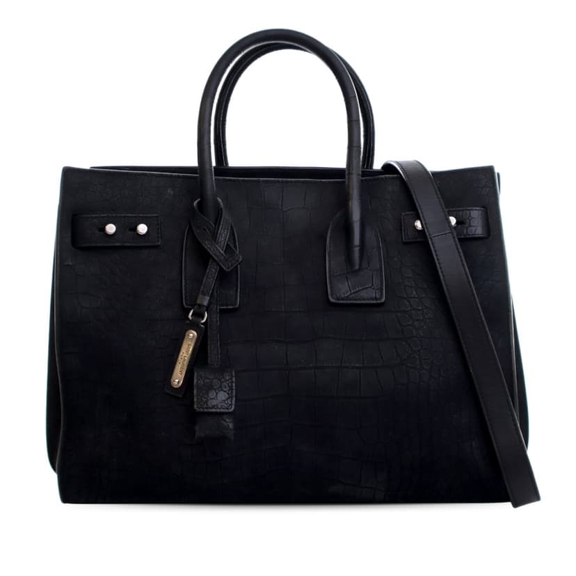 Saint Laurent Small Croc Embossed Suede Sac De Jour Satchel