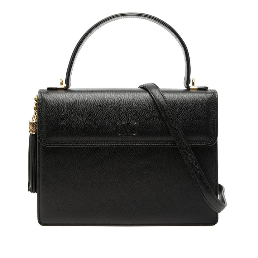Valentino Grained Calfskin VLogo Tassel Top Handle Bag