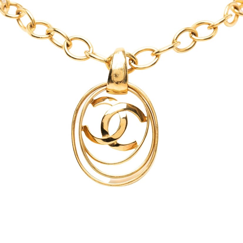 Chanel CC Gold Plated Oval Pendant Necklace