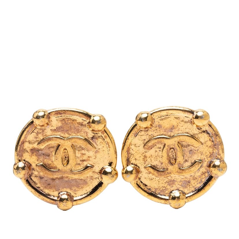 Chanel CC Gold Plated Round Clip On Earrings
