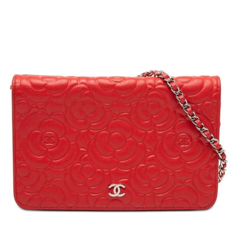 Chanel CC Embossed Lambskin Camellia Wallet On Chain
