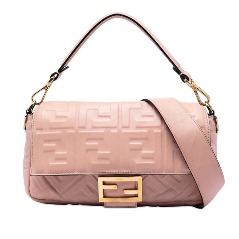 Fendi Zucca Embossed Leather Baguette Satchel