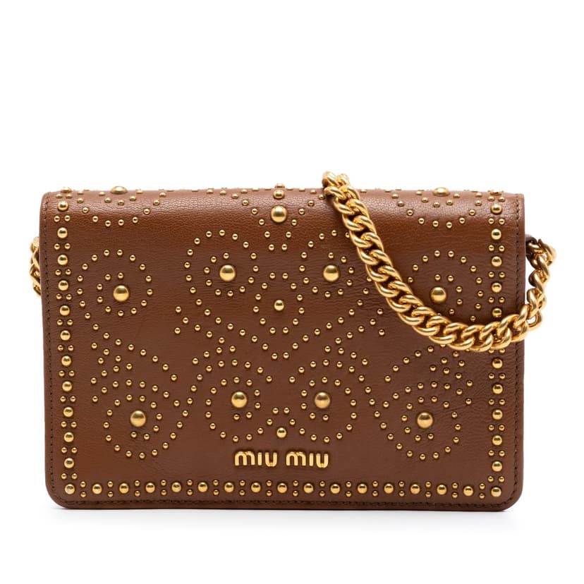 Miu Miu Studded Goatskin Madras Lux Wallet On Chain