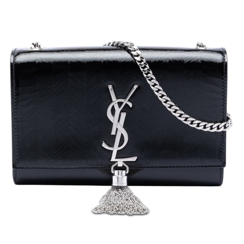 Saint Laurent Medium Chevron Patent Monogram Kate Tassel Crossbody