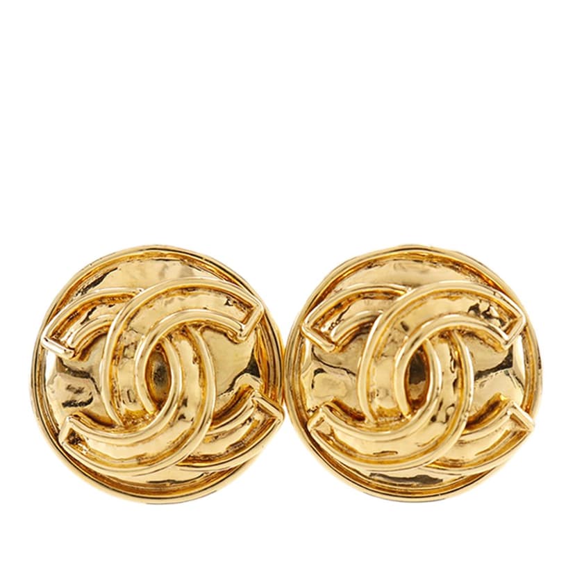 Chanel CC Gold Plated Round Clip On Earrings