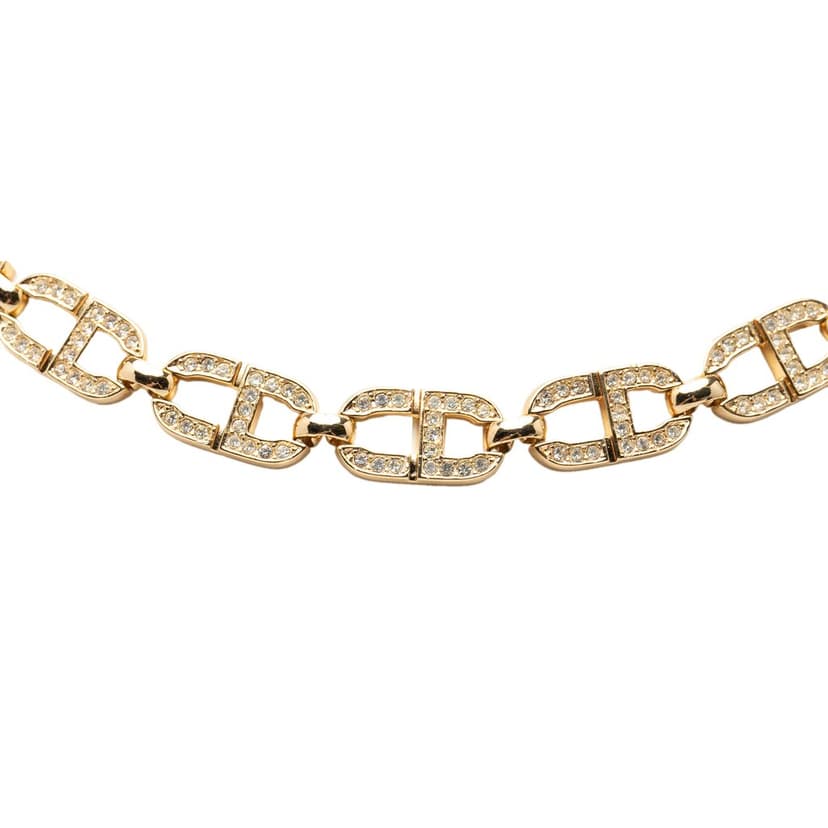 Dior Gold Plated Strass CD Logo Choker Necklace